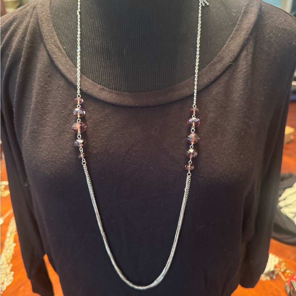 Lux Elegant Silver Necklace Set with Purple Accents